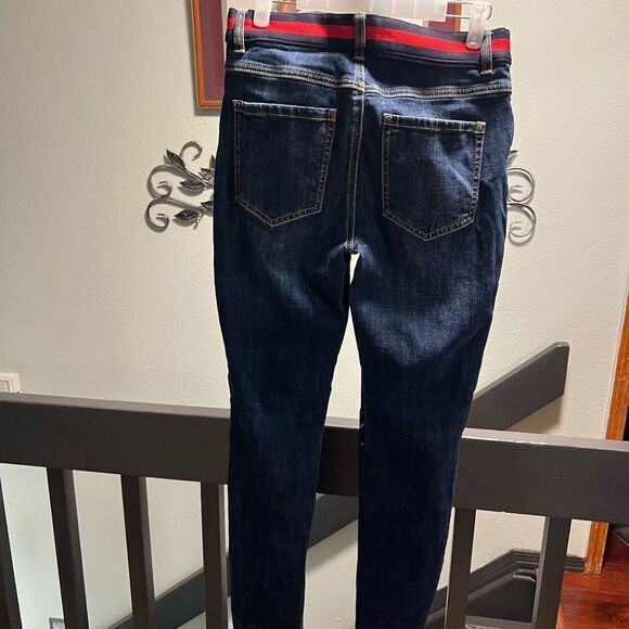 EUC Cabi Button Fly Size 4 Skinny Blue Jeans Red Stripe #JTA007 - Picture 4 of 6